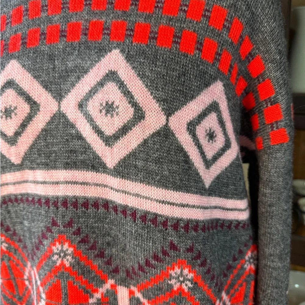 J.Crew Women’s Fair Isle Sweater Gray Red Pink Geometric Wool Mohair Size L